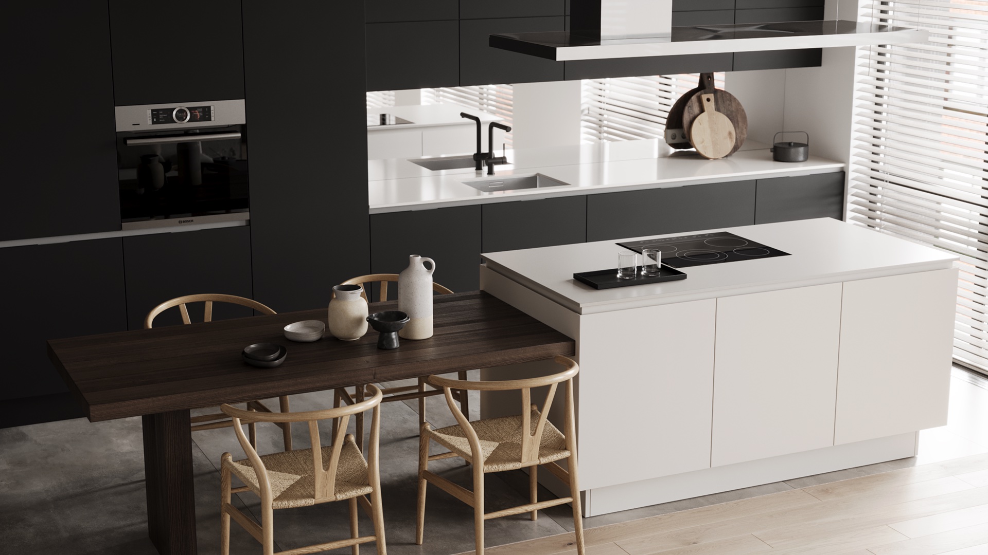 Kitchen island and dining table detail